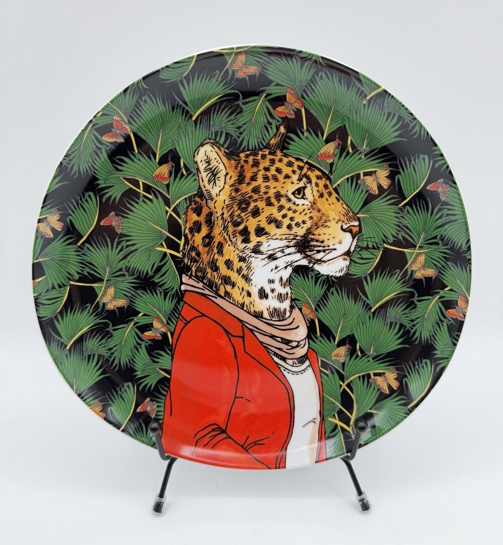 West Elm Rachel Kozlowski Dapper Animals Plate 8.5” Jaguar Leopard Cheetah